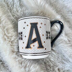 Anthropologie Bistro Stoneware Monogram Mug "A" Mosaic Tile Coffee Tea Cup Mug